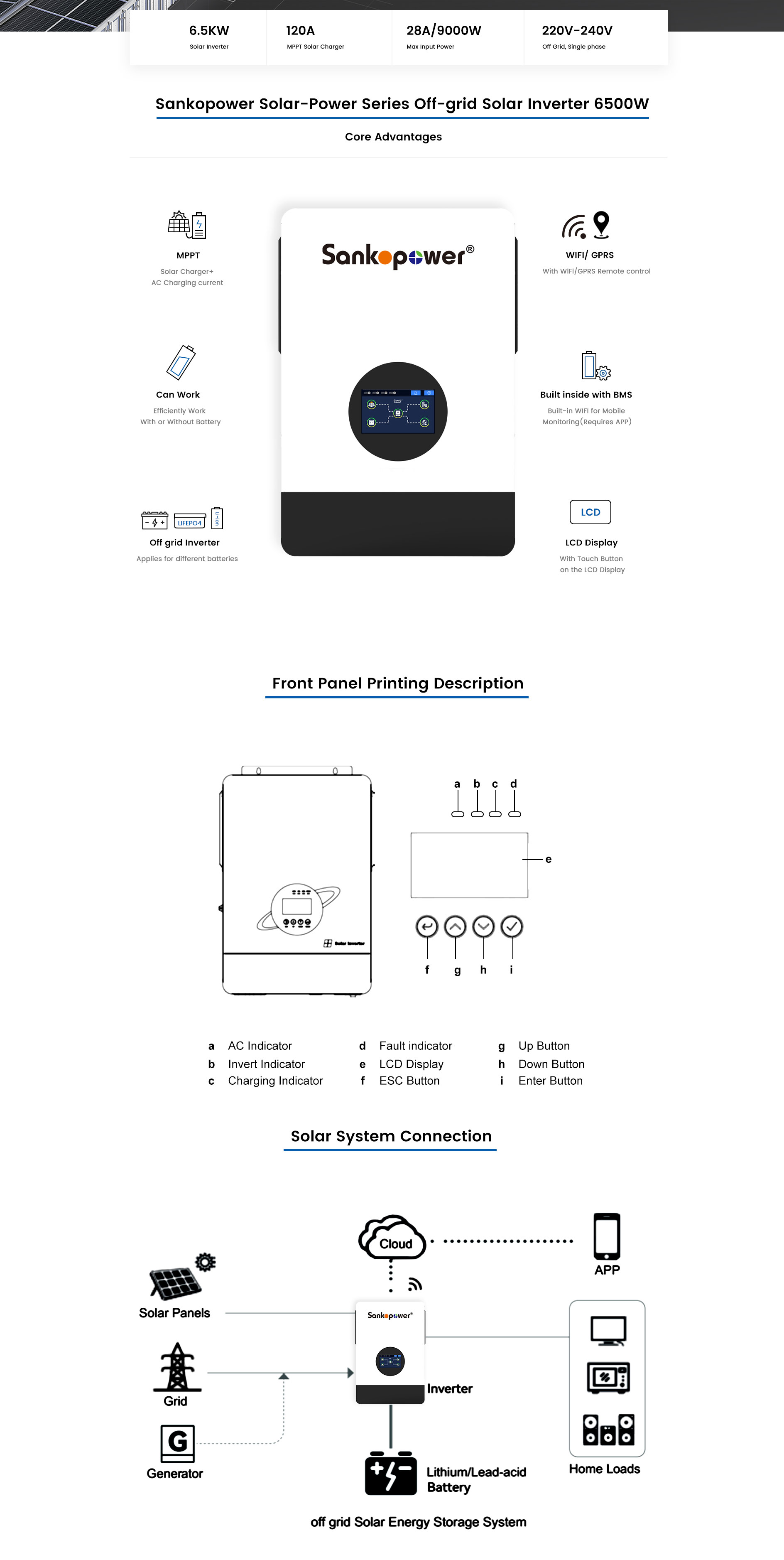 6.5Kw Off Grid MPPT Solar Inverter-Solar Power 